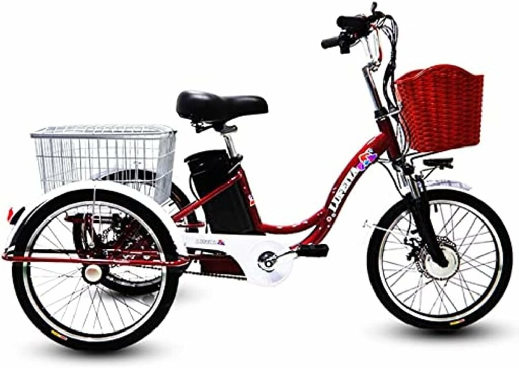 20 Inch Tricycle For Adults, Electric Trike Cargo Bike With Basket For Men Seniors, Adjustable THREE-Wheeled Cruiser Bicycle For Shopping Cycling,Removable lithium battery