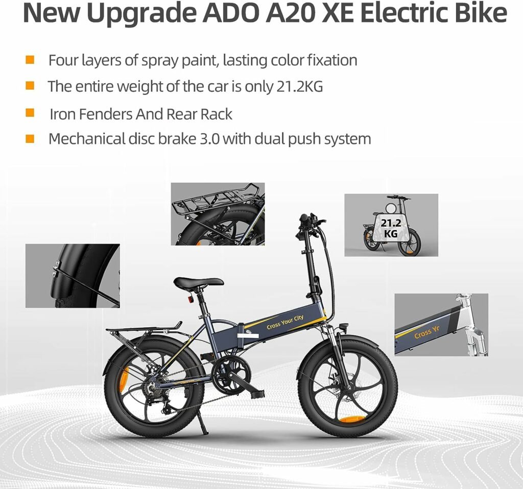 A Dece Oasis With mounted rear frame ADO A20 XE Electric bicycles 20 inch adult electric folding e bike, 250W motor/36V/10.4Ah battery/25 km/h, black