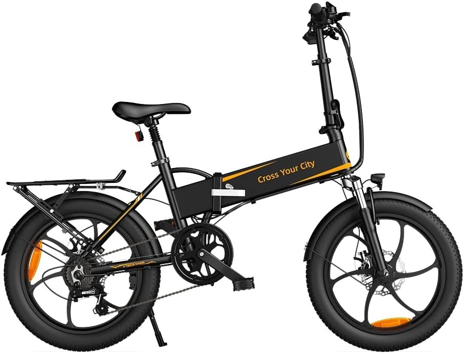 A Dece Oasis With mounted rear frame ADO A20 XE Electric bicycles 20 inch adult electric folding e bike, 250W motor/36V/10.4Ah battery/25 km/h, black