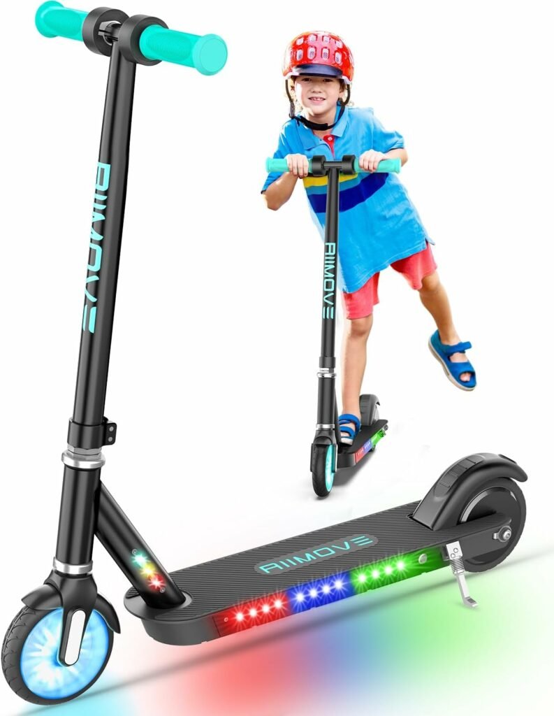 ALLMOVE 150W Electric Scooter for Kids Ages 6-8-12, Double Brakes, Kids Electric Scooter with Flash Wheel  Colorful Light, 12 km/h, Visible Battery Level, Boys Girls Electric Scooter The Best Gift