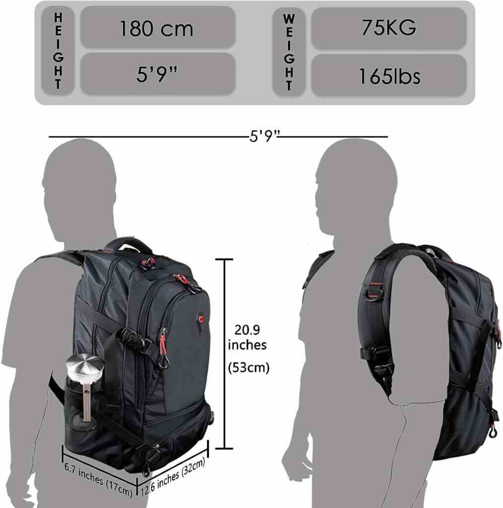 Amazon Brand – Eono 32L Waterproof Black Backpack For Outdoor Sport Work School Travel Laptop Multi-pocket Unisex