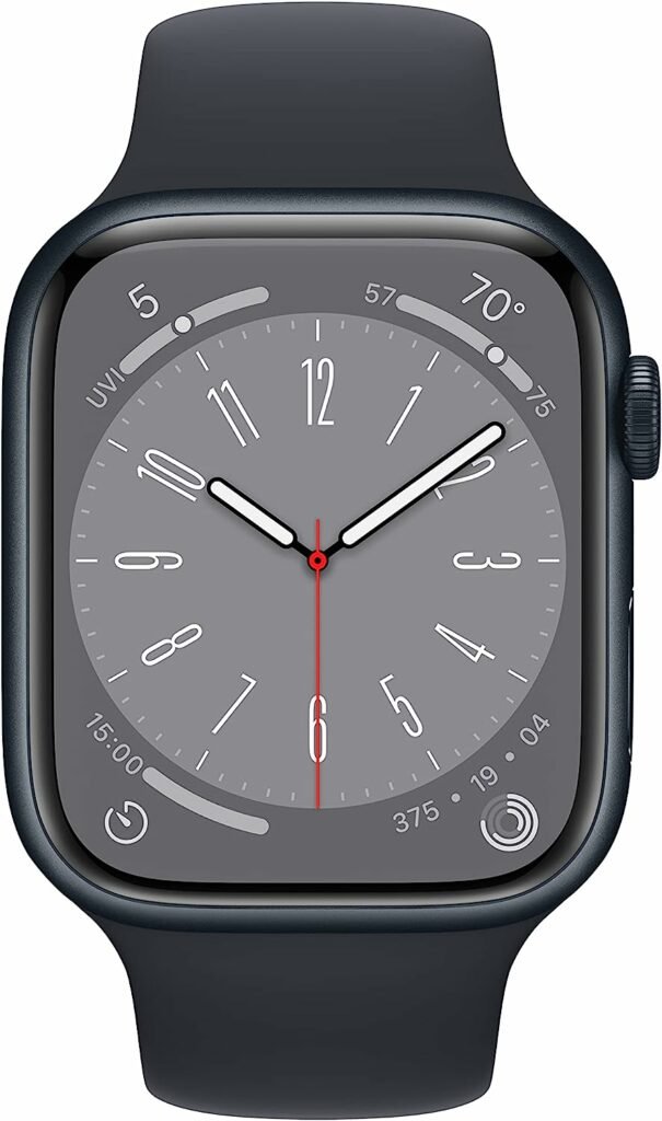 Apple Watch Series 8 (GPS 45mm) Smart watch - Midnight Aluminium Case with Midnight Sport Band - Regular. Fitness Tracker, Blood Oxygen  ECG Apps, Water Resistant