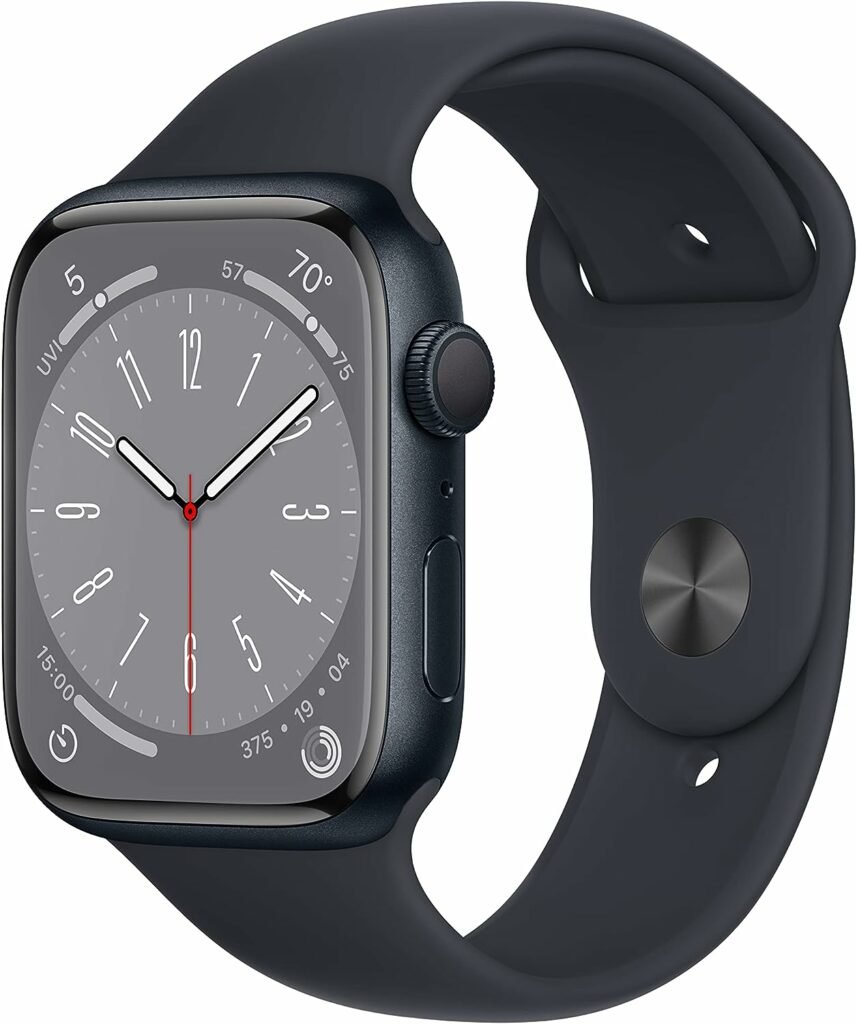 Apple Watch Series 8 (GPS 45mm) Smart watch - Midnight Aluminium Case with Midnight Sport Band - Regular. Fitness Tracker, Blood Oxygen  ECG Apps, Water Resistant