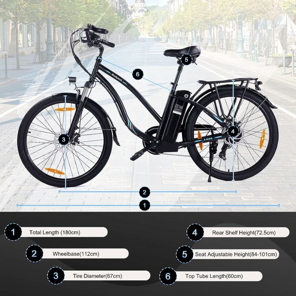 Bodywel Electric Bike, 26/27.5 City Electric Bikes, E Bike Electric Bicycle with 36V 15Ah Removable Battery, LED Display, Shimano 7 Gears System Mountain Electric E-Bike for Adults