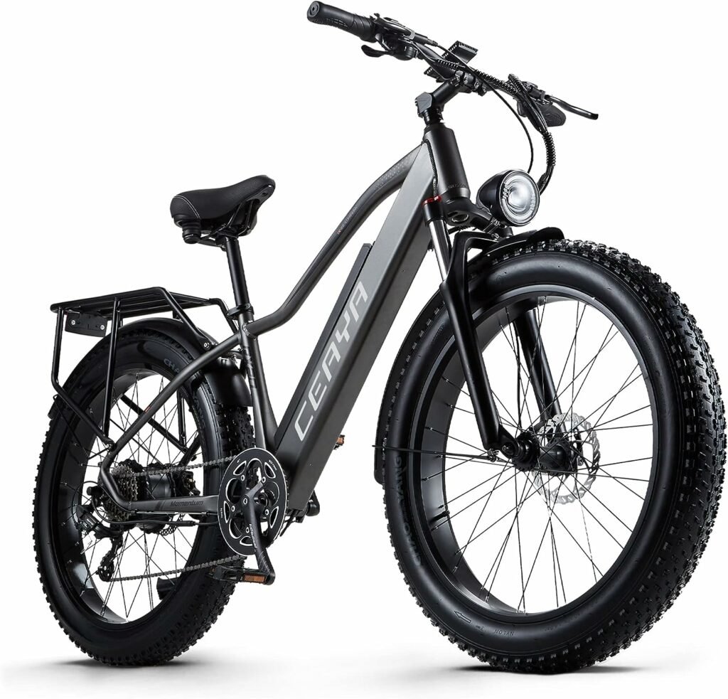 CEAYA Electric Bike,E Bike For Adults,48V 18AH Removable Massive Battery,26 x 4.0 Fat Tire Ebike, Shimano 8-Speed Snow Beach Mountain E-Bike