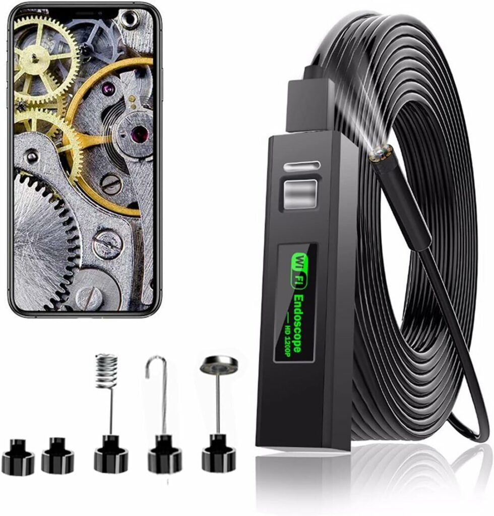 Endoscope Camera Wireless Endoscope 1200P HD Inspection Camera Premium IP67 Waterproof WiFi Borescope with Flexible Rigid Snake Cable for Android IOS iPhone Samsung Smartphone PC (Black, 5M)