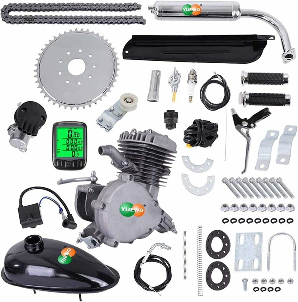 Fayelong 80cc 2-Stroke Upgrade Electric Bike Conversion Kit, DIY Petrol Gas Engine Bicycle Motor Kit Set for 24, 26 and 28 Bikes (Silver,with speedometer)