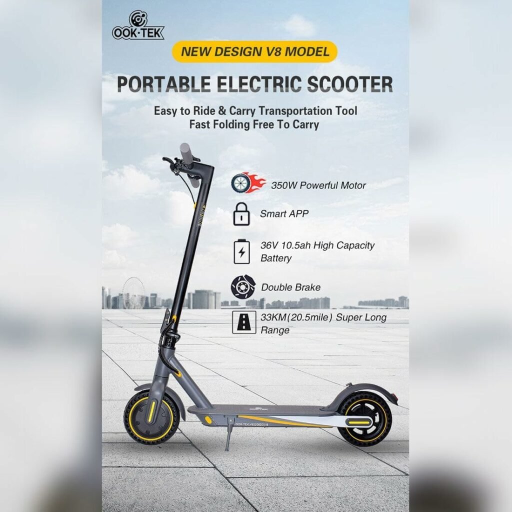 GUANYAN Electric Scooter Adult Foldable 8.5 E Scooter with APP, 350W Motor, APP Lock Function, One Key Turn On/Off the Scooter, Double Braking System, LCD Display, Max Load 120KG