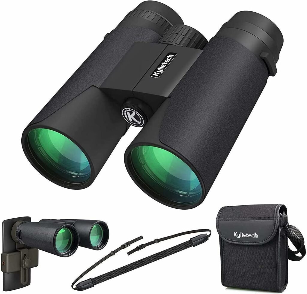 High Power Binoculars, Kylietech 12x42 Binocular for Adults with BAK4 Prism, FMC Lens, Fogproof  Waterproof Great for Bird Watching Travel Stargazing Hunting Concerts (Smartphone Adapter Included)