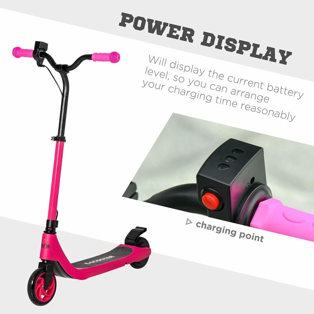 HOMCOM Electric Scooter, 120W Motor E-Scooter with Battery Display, Adjustable Height, Rear Brake for Ages 6+ Years