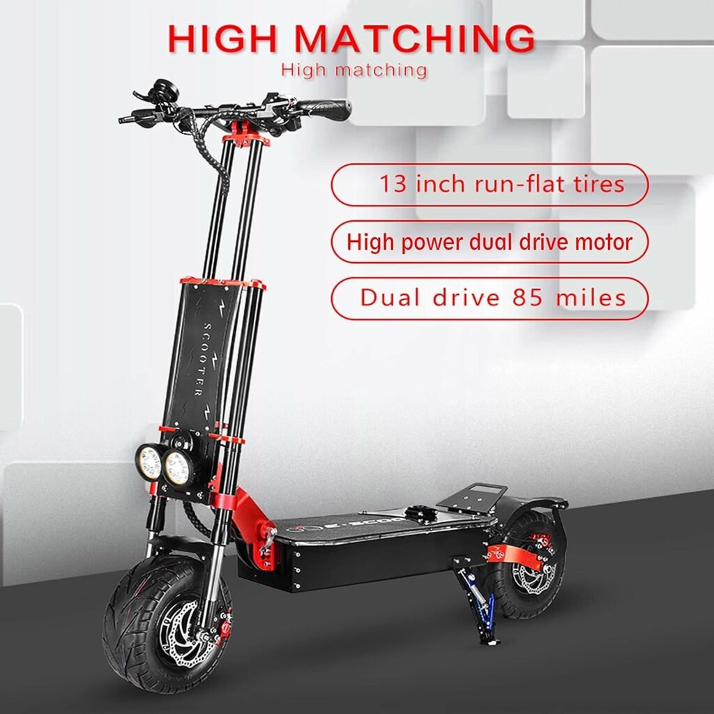 HWWH Fast Electric Scooter Adult Folding Off-Road E-Scooter Pro for Men Dual Motor 2 wheels 13in Vacuum Tires 3 Speed Modes Disc Brake 60V 43AH High Capacity Lithium Battery