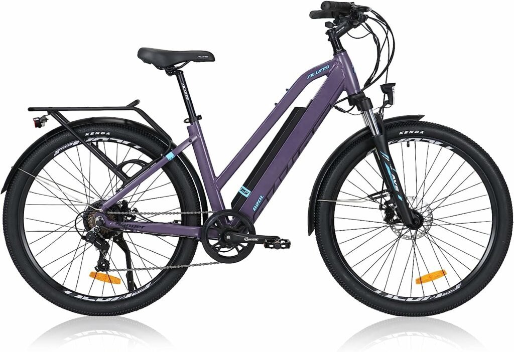 Hyuhome Electric Bikes for Adult Mens Women,27.5 E-MTB Bicycles Full Terrain 36V 12.5Ah Mountain Ebikes,BAFANG Motor Shimano 7-Speed Double Disc Brakes for Outdoor Commuter (Purple, 820L)