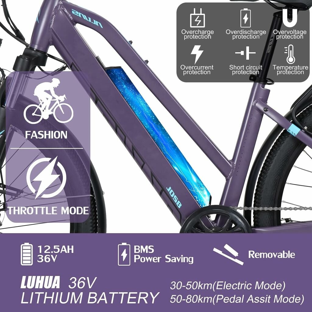 Hyuhome Electric Bikes for Adult Mens Women,27.5 Ebikes Bicycles Full Terrain 36V 12.5Ah Mountain E-MTB Bicycle,Shimano 7 Speed Double Disc Brakes for Outdoor Commuter (Purple, 820L+)