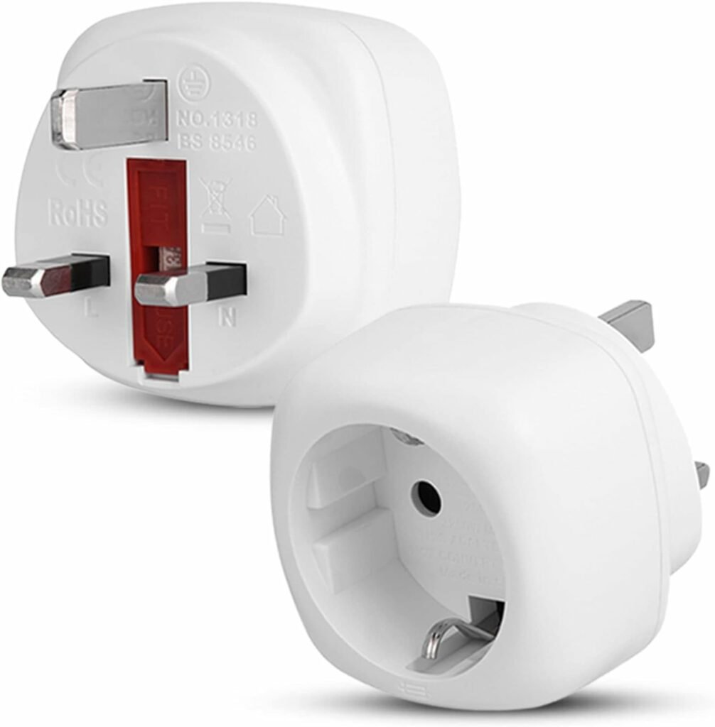 Pack of 1 | Travel Adaptor | EU to UK Plug Adapter | European to UK Adaptor | 2 Pin to 3 Pin | | Euro to UK Plug Adaptor | (White)