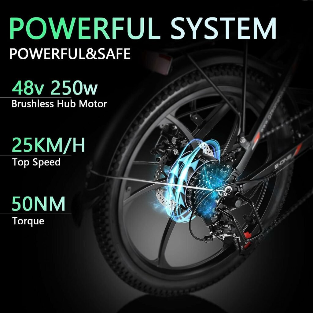 Rymic Folding 20 Electric City Bike for 250W Motor, with Removable 48V 10.4Ah Lithium Battery for Adults, 7 Speed Shifter Electric Bicycle Handle LCD Meter Quick Delivery