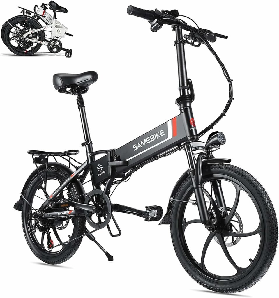 Rymic Folding 20 Electric City Bike for 250W Motor, with Removable 48V 10.4Ah Lithium Battery for Adults, 7 Speed Shifter Electric Bicycle Handle LCD Meter Quick Delivery