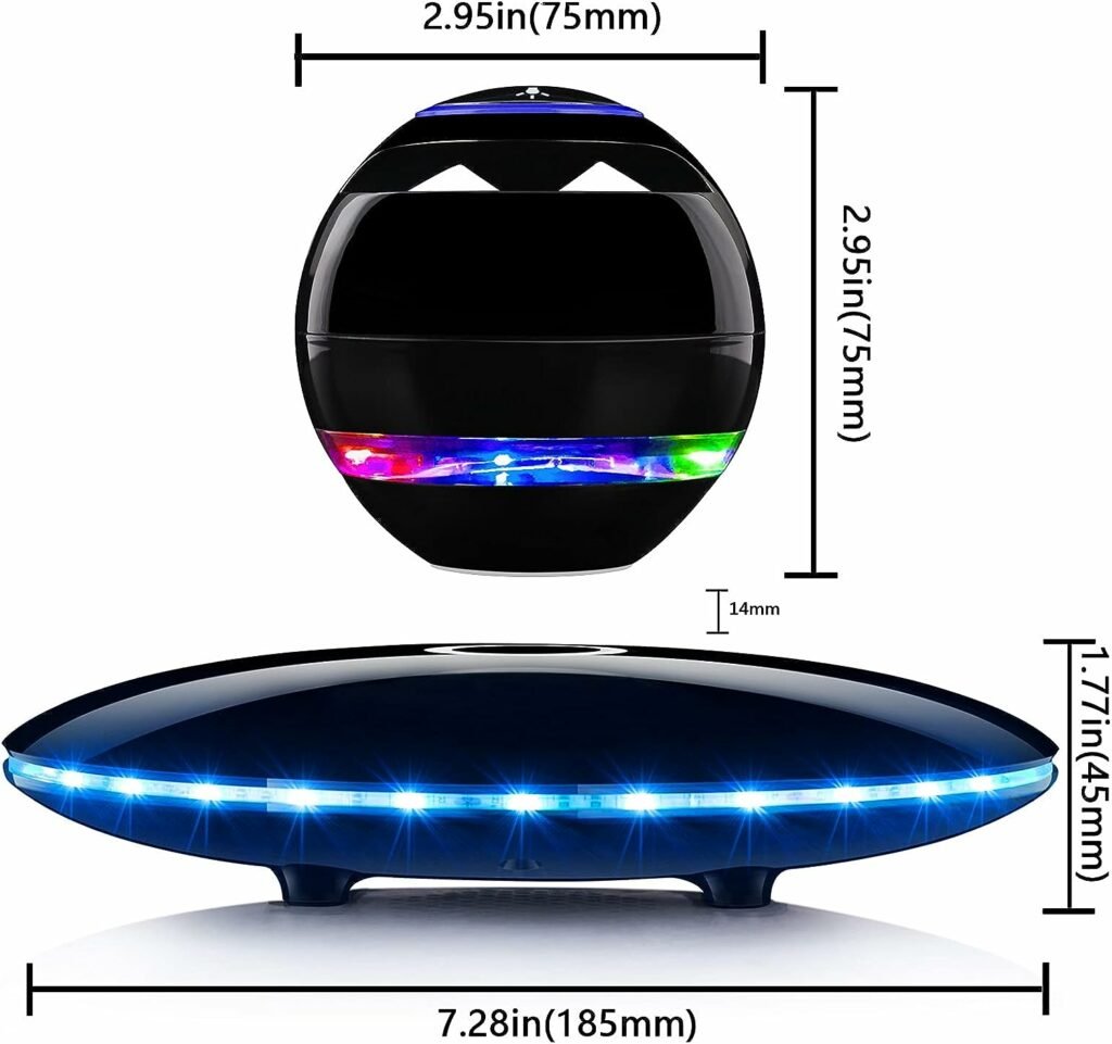 Vbluer Magnetic Levitating Speaker, 360°Rotation Floating Bluetooth Speakers with Colorful LED Flash, Portable Wireless Speaker 5.0 with Stereo Sound, for Home Office Decor Cool Tech Gifts