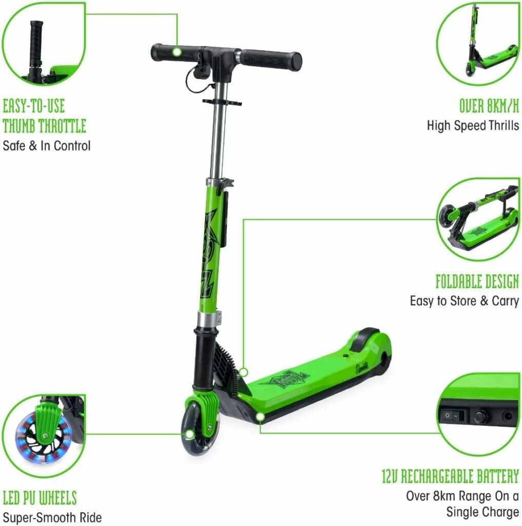 Xootz Elements Electric Scooter | Kids Foldable Scooter, LED Light Up Wheel and Collapsible Handlebars, Age 6+, Multiple Colours