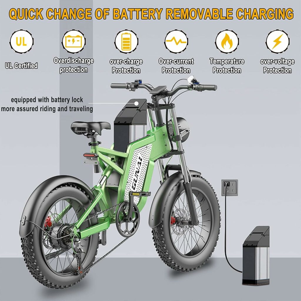GUNAI Electric Bikes for Adults Men, 20 4.0 Fat Electric Bike 48V 25AH (Green)